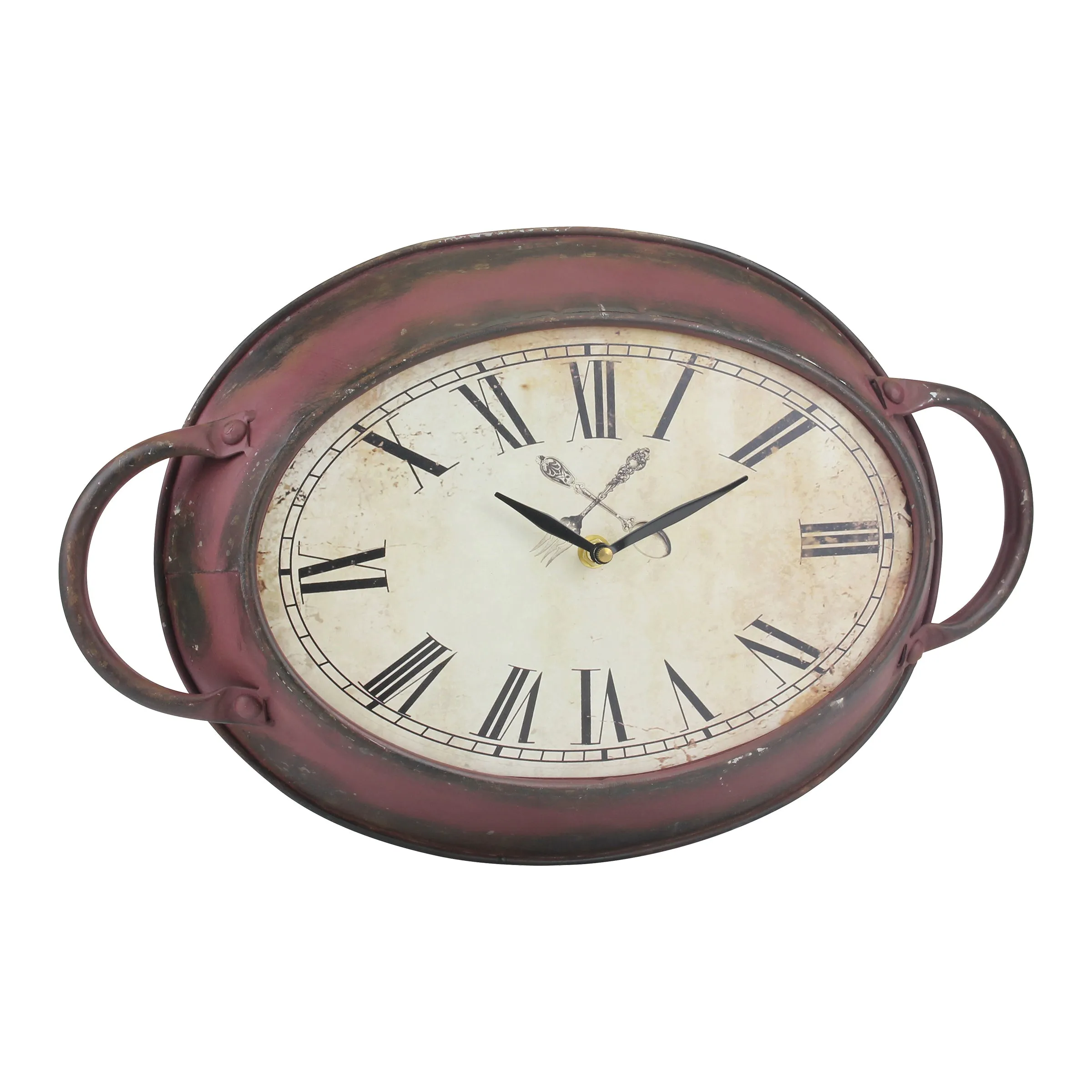Rustic Farmhouse Oval Metal Wall Clock - Battery Operated (WS)