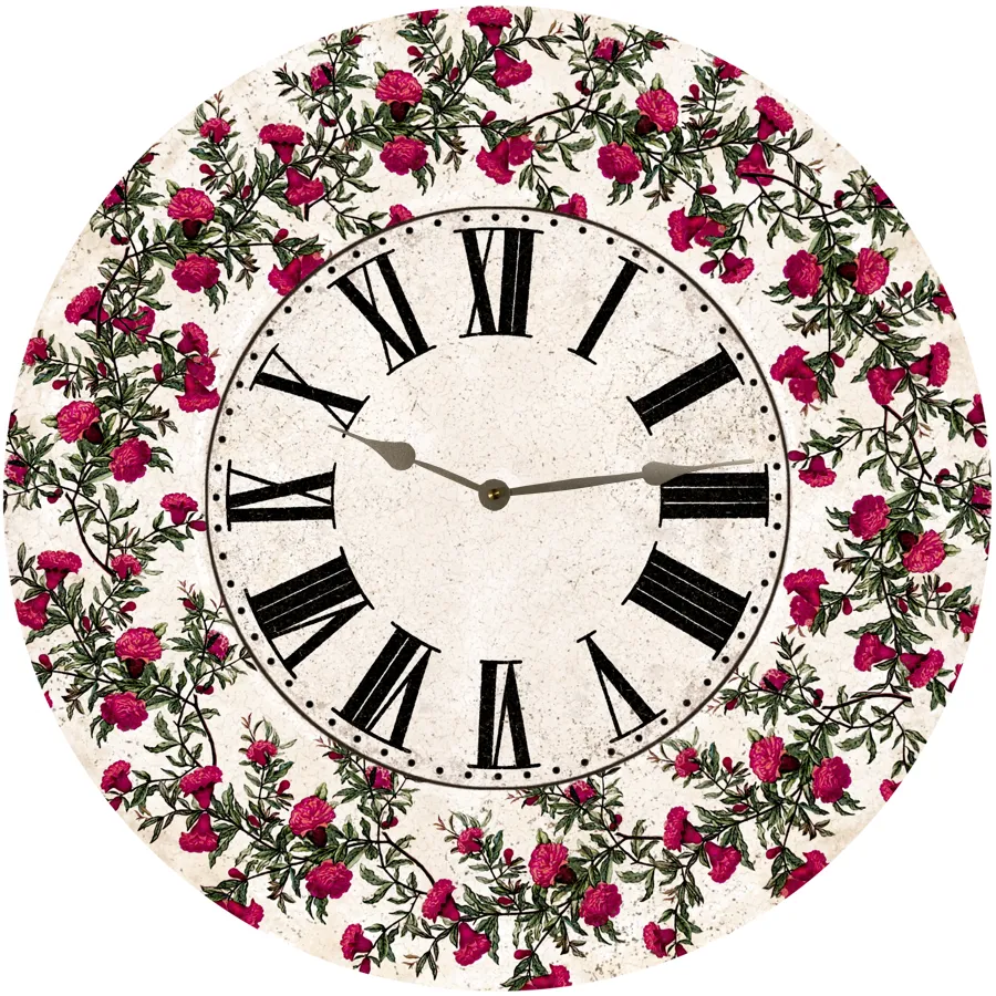 Rustic Flower Clock- Wall Clock