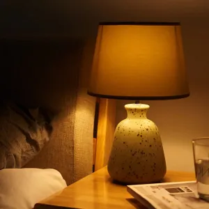 Rustic Green Ceramic Pottery Bedside Lamp with Reading Book Light and 3-Bulb Shade