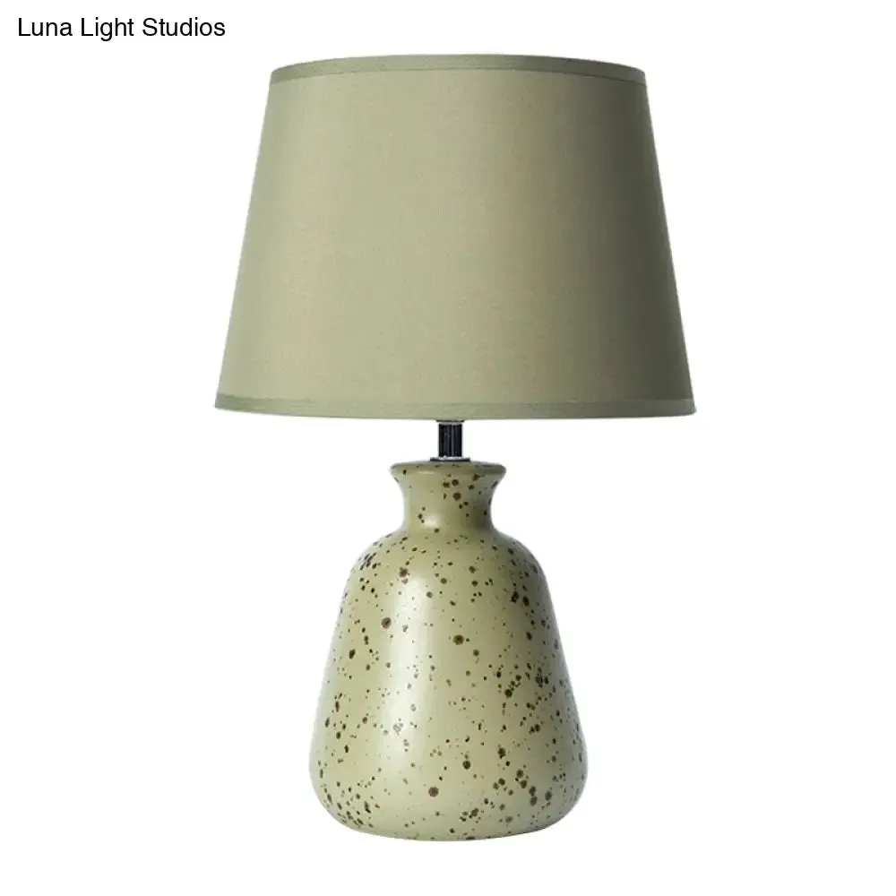 Rustic Green Ceramic Pottery Bedside Lamp with Reading Book Light and 3-Bulb Shade