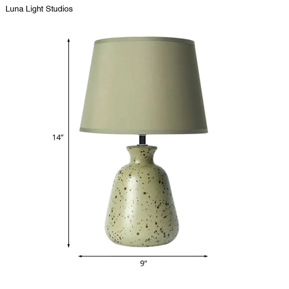 Rustic Green Ceramic Pottery Bedside Lamp with Reading Book Light and 3-Bulb Shade