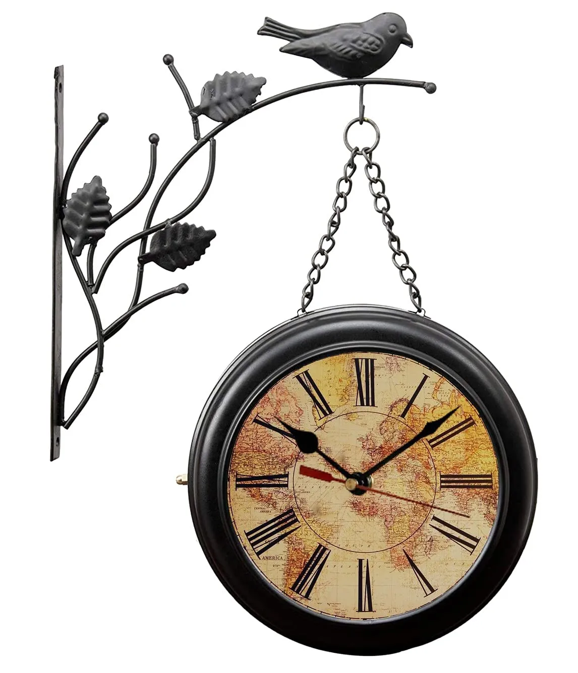 Saree House Traditional 25 CM Vintage Double Sided Antique Station Clock with Black Bird Round Metal Body (Design ANT14)