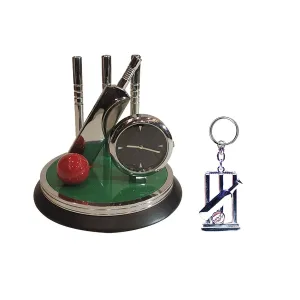 Saugat Traders Cricket Clock Showpiece and Cricket Keychain for Office & Home - Birthday Gift for Men & Boys