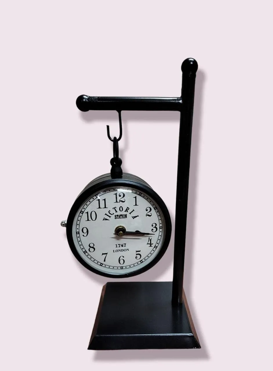 Sellplus Analog Metal Circular Stand Table Clock Antique Clock with Stand for Home, Office (4 INC DIAL) (Design 2)