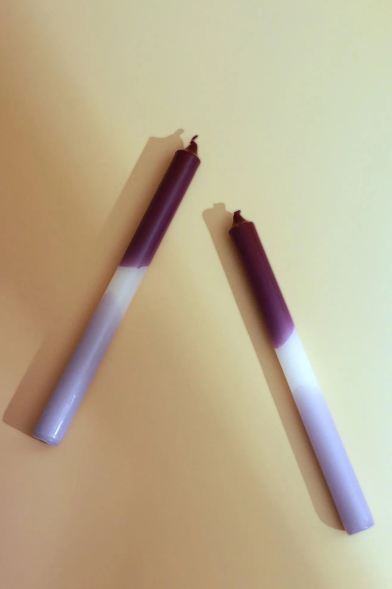 Set of 2 Purple/White/Lavender Dinner Candles
