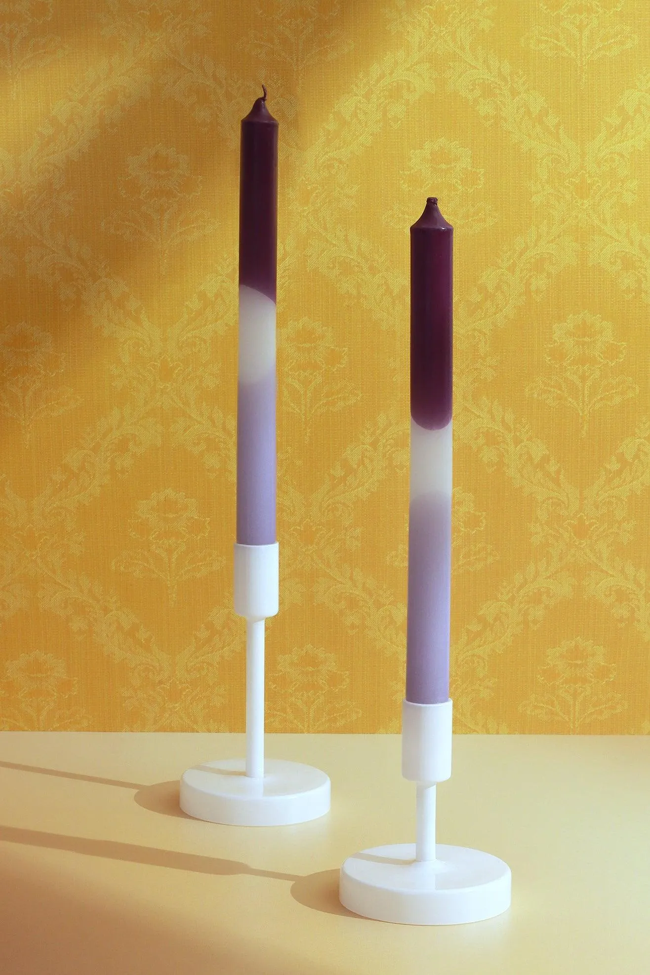 Set of 2 Purple/White/Lavender Dinner Candles