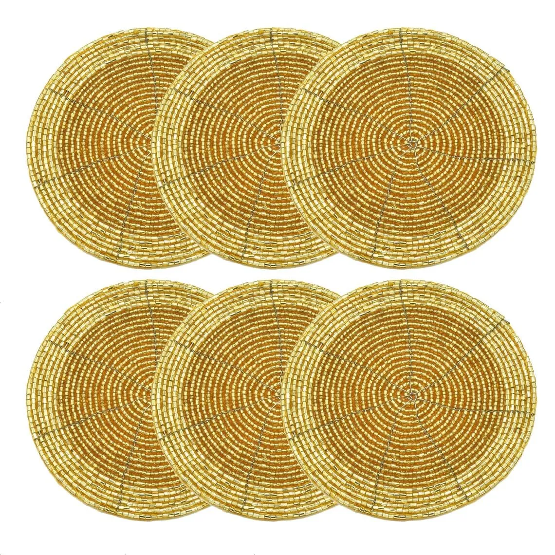 Shining Pearl Glass Beaded Hand Made 4'' Round Golden Coaster Set of 6 | Gift Item | Wedding Purpose | for Christmas Decoration