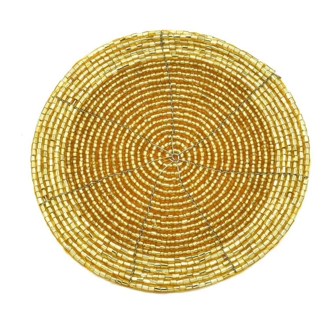 Shining Pearl Glass Beaded Hand Made 4'' Round Golden Coaster Set of 6 | Gift Item | Wedding Purpose | for Christmas Decoration