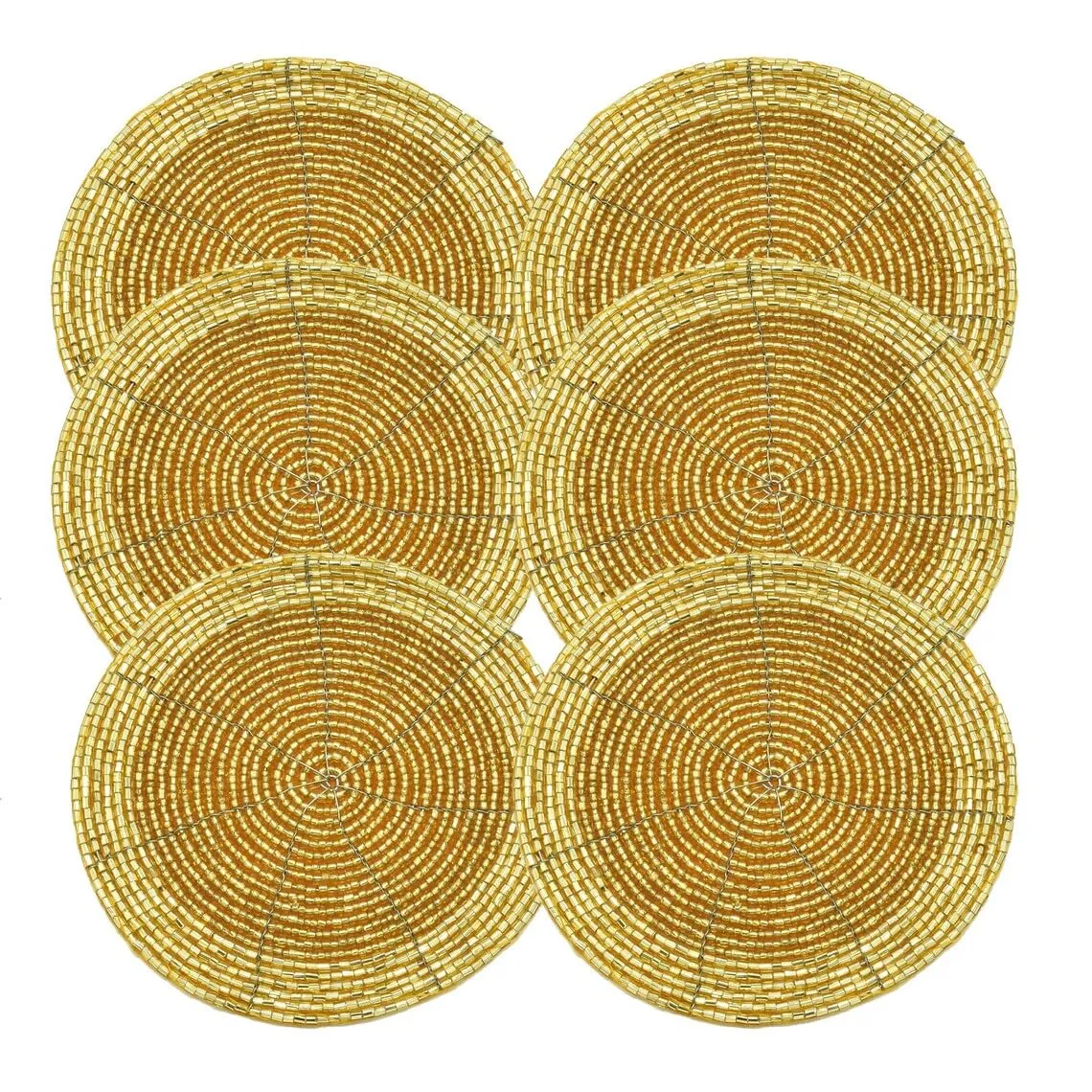 Shining Pearl Glass Beaded Hand Made 4'' Round Golden Coaster Set of 6 | Gift Item | Wedding Purpose | for Christmas Decoration