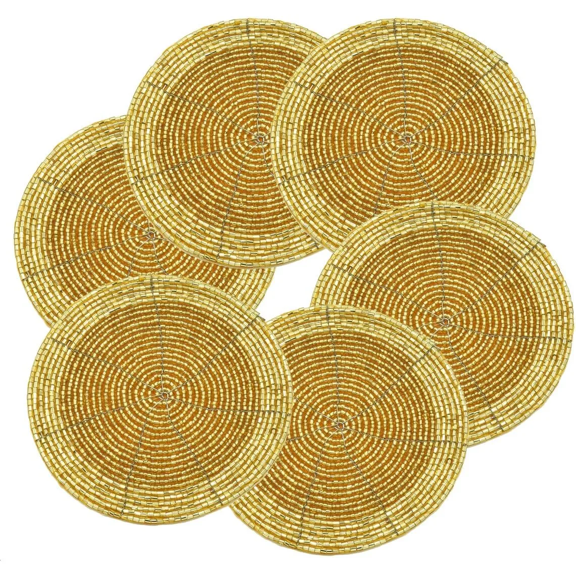 Shining Pearl Glass Beaded Hand Made 4'' Round Golden Coaster Set of 6 | Gift Item | Wedding Purpose | for Christmas Decoration