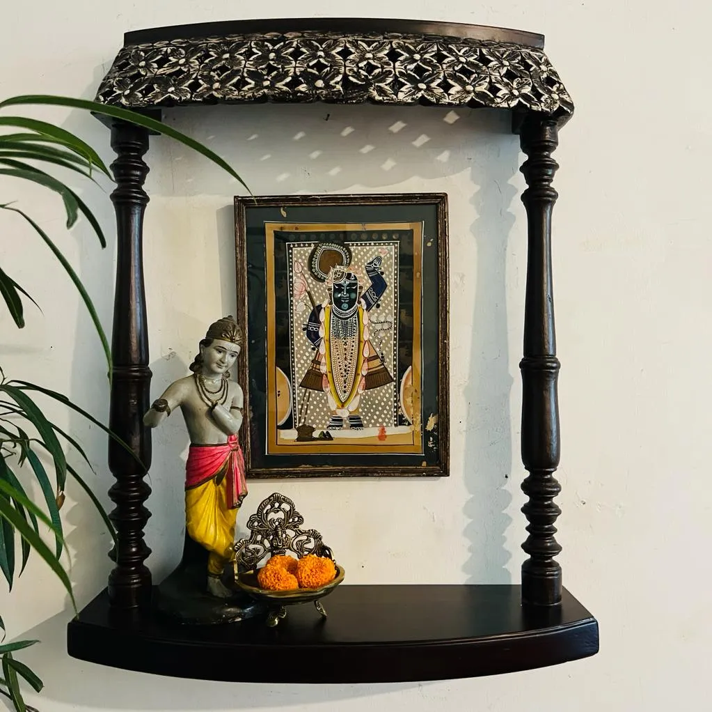 Shrinathji 6 : Vintage, Handpainted Pichwai with muted jewel colours (7 inches, framed)
