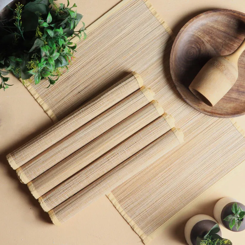 Silpakarman Bamboo Curtain & Dining Mat Combo - Beige