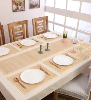 Silpakarman Bamboo Curtain & Dining Mat Combo - Beige