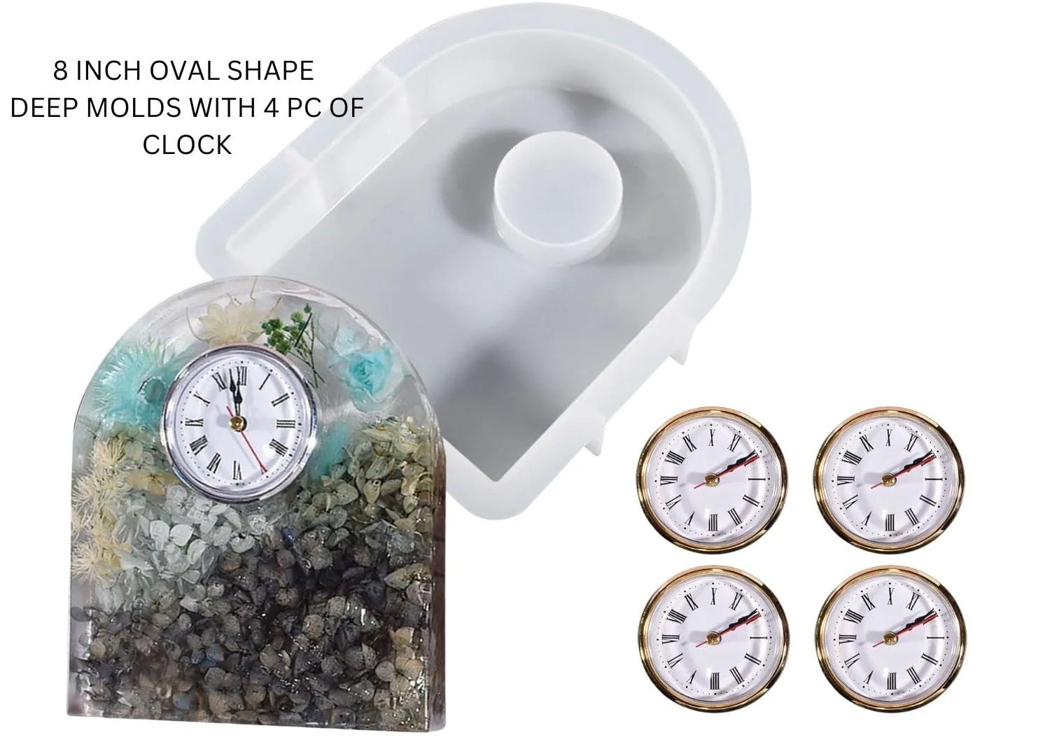 SNOOGG Pack of Five 8 INCH Deep Oval Shape with 4 Clock Silicone Heavy Duty Moulds Epoxy Resin Casting Resin Art DIY Project