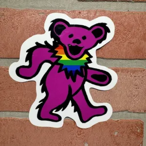 Sticker - Grateful Dead Bear - Purple With Rainbow Neck