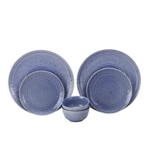 Stoneware Ceramic Dinner Set | 2 Dinner Plates, 2 Small Plate & 2 Bowl Katori | Mist Blue | Set of 6