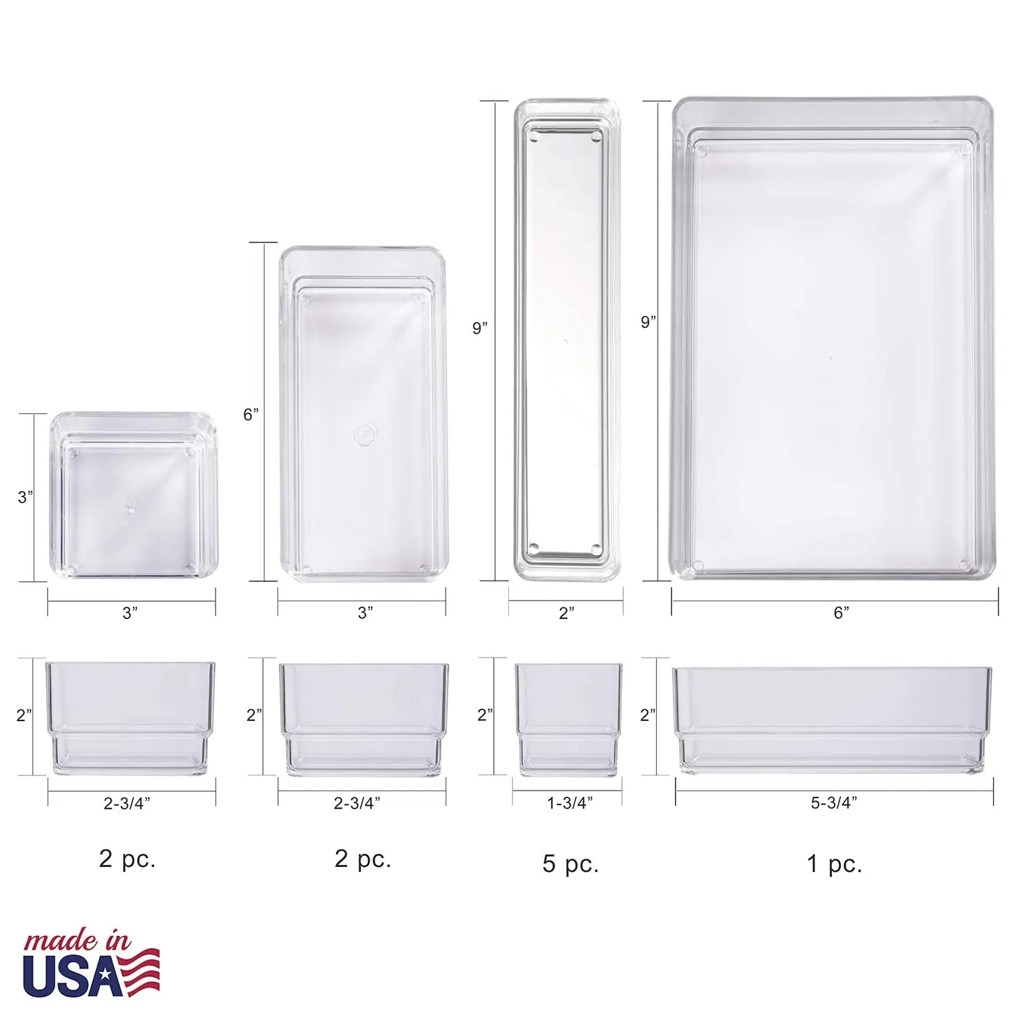 STORi 10-Piece Stackable Clear Drawer Organizer Set. Assorted Size Trays