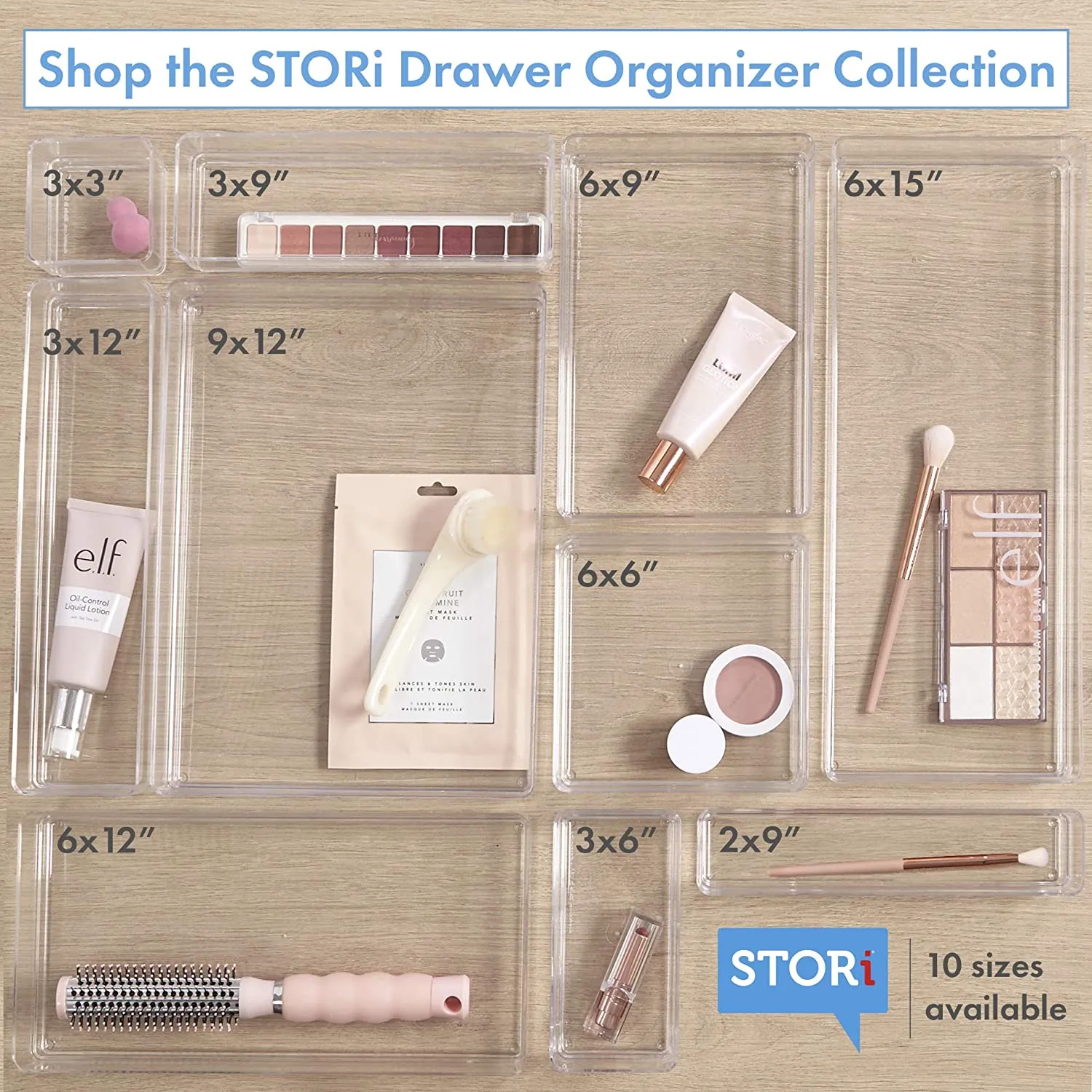 STORi 10-Piece Stackable Clear Drawer Organizer Set. Assorted Size Trays