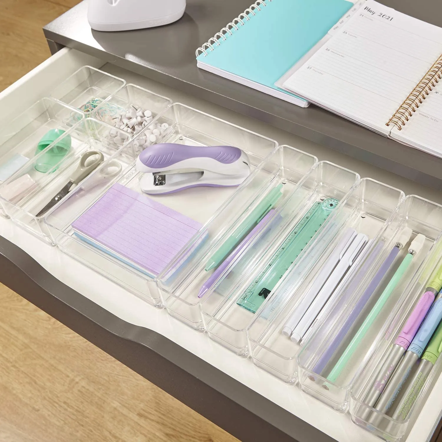 STORi 10-Piece Stackable Clear Drawer Organizer Set. Assorted Size Trays