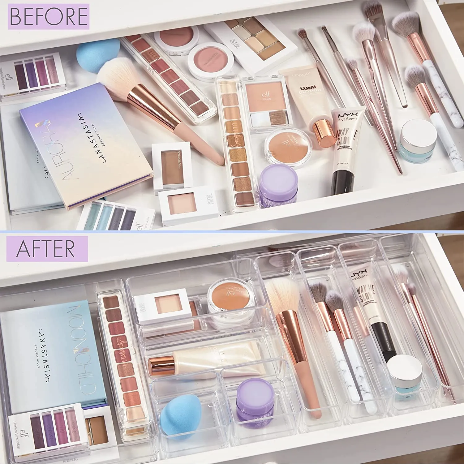 STORi 10-Piece Stackable Clear Drawer Organizer Set. Assorted Size Trays