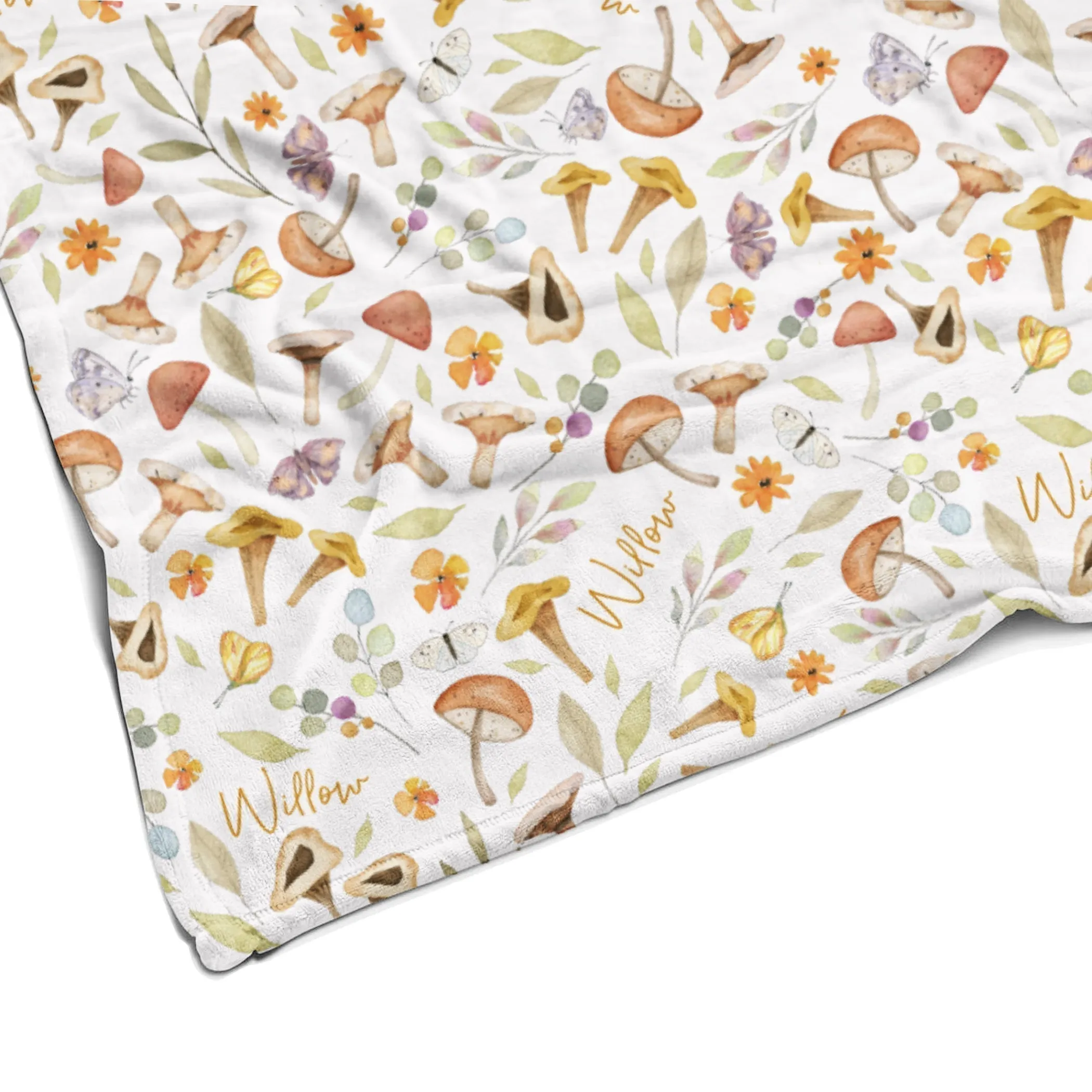 Sugar   Maple Plush Minky Fleece Personalized Blanket | Whimsical Mushroom