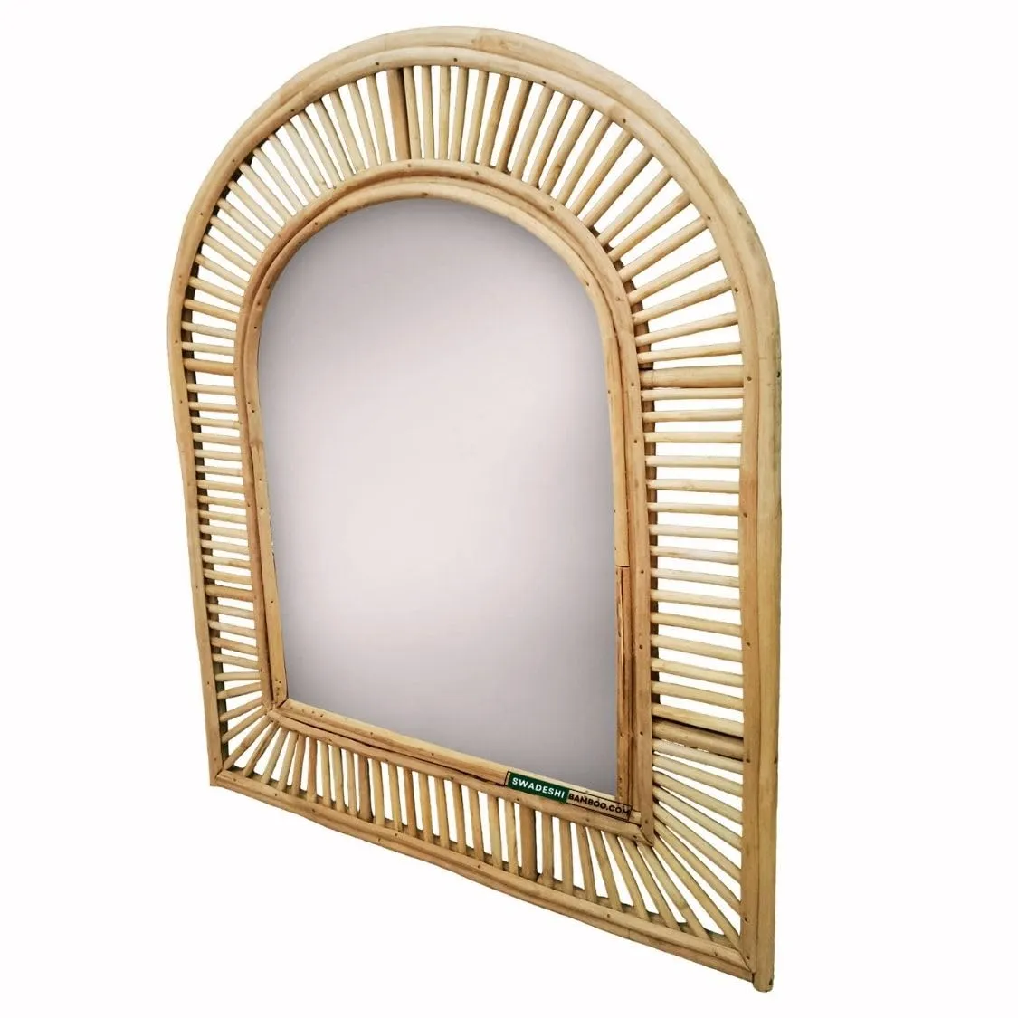 Swadeshi Bamboo Handicrafts Modern Style Rattan Wall Mirror Hanging Mirror Decorate Living Room Bedroom Entrance Office and Gift (28 inch, Framed, Rectangular) (Natural)