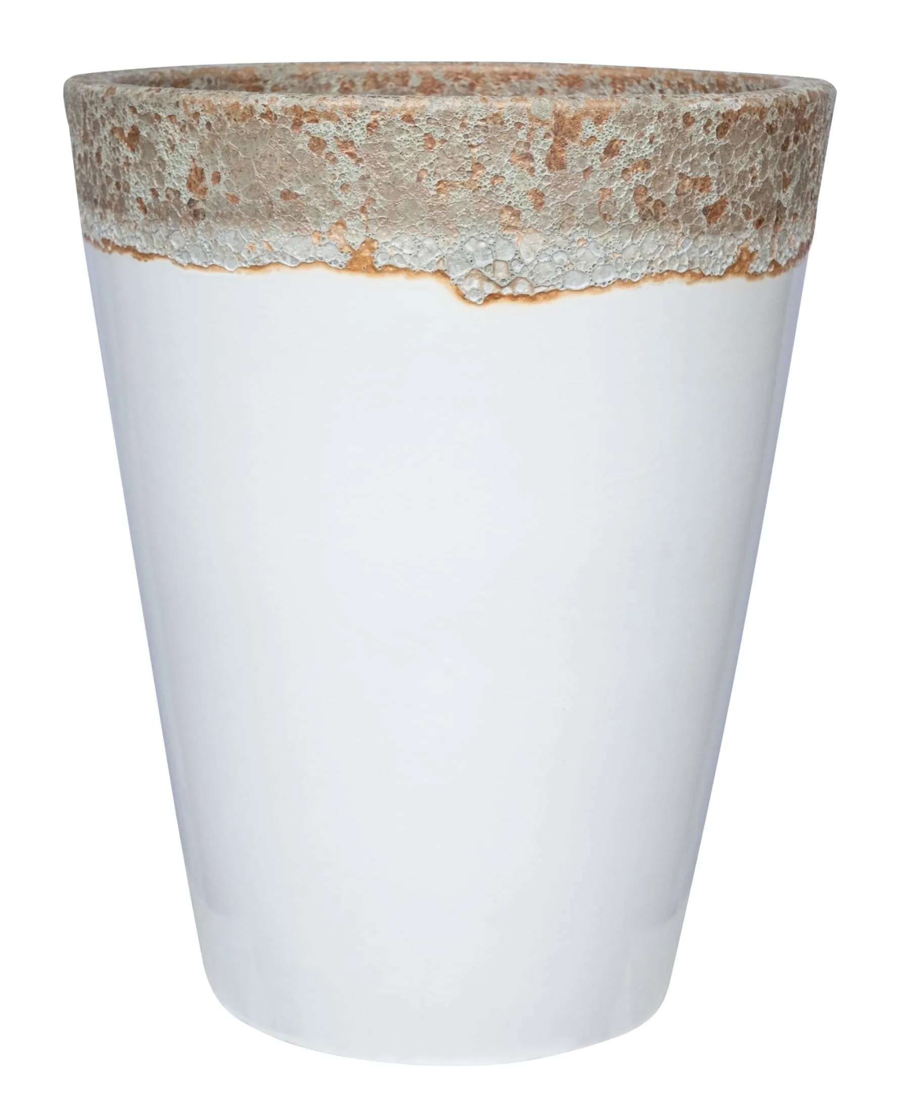 Tall Round Volcanic White Ceramic Planter - Smooth Finish