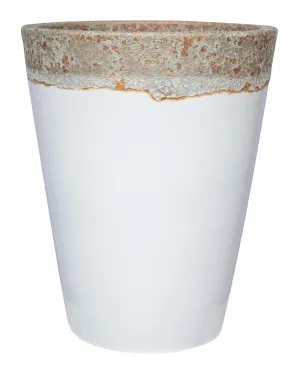 Tall Round Volcanic White Ceramic Planter - Smooth Finish