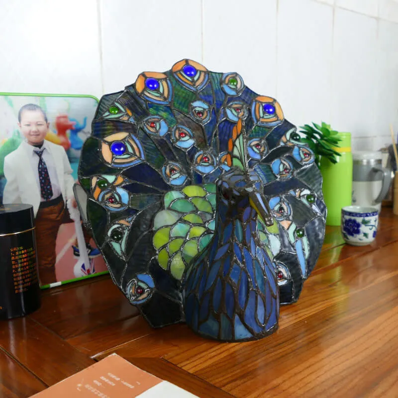 Tiffany Retro Stained Glass Peacock Shape 1-Light Table Lamp
