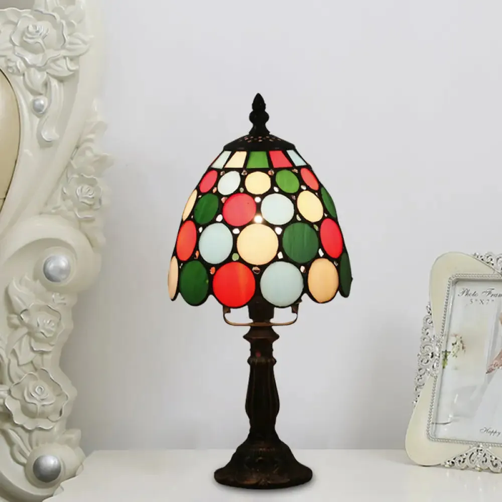 Tiffany Style Glass Nightstand Lamp - Bowl Shape, 1 Light - Beige/Red-Green-Pink - Bedroom Table Light