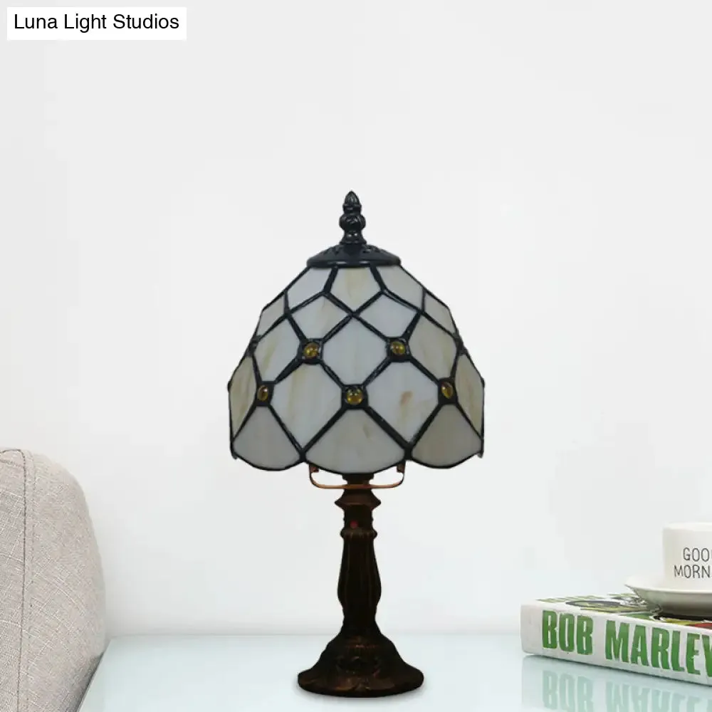 Tiffany Style Glass Nightstand Lamp - Bowl Shape, 1 Light - Beige/Red-Green-Pink - Bedroom Table Light