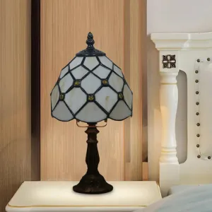 Tiffany Style Glass Nightstand Lamp - Bowl Shape, 1 Light - Beige/Red-Green-Pink - Bedroom Table Light