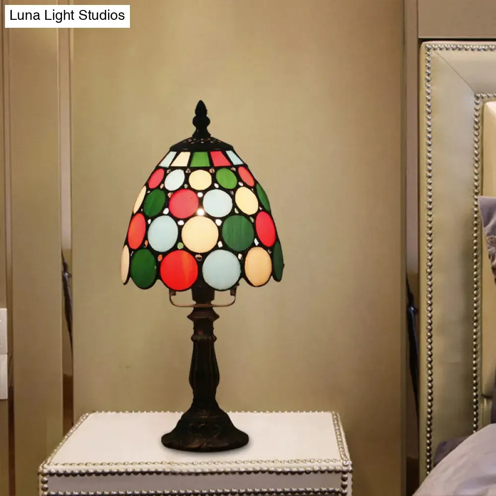 Tiffany Style Glass Nightstand Lamp - Bowl Shape, 1 Light - Beige/Red-Green-Pink - Bedroom Table Light