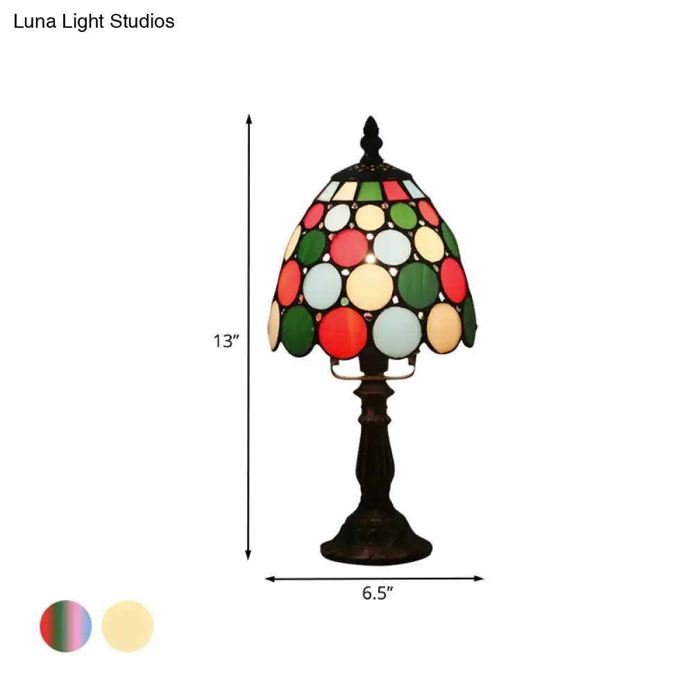 Tiffany Style Glass Nightstand Lamp - Bowl Shape, 1 Light - Beige/Red-Green-Pink - Bedroom Table Light