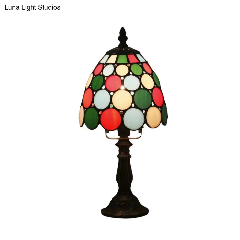 Tiffany Style Glass Nightstand Lamp - Bowl Shape, 1 Light - Beige/Red-Green-Pink - Bedroom Table Light