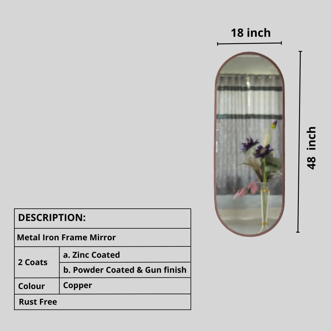 TINITALO Modern Elegance Caspsule Shape Wall-Mounted Mirror Metal Framed Wall Mirror Bathroom Mirror Living Room Mirror Home Decor Mirror 18 x 48 Inches Copper MF 115