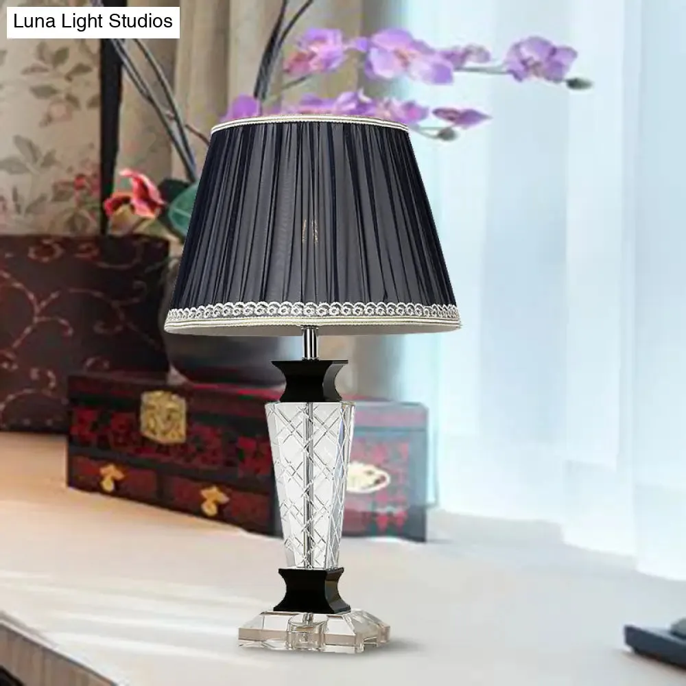 Traditional Style Black Tapered Nightstand Lamp - Crystal Base, 1 Light Bedroom Table Light