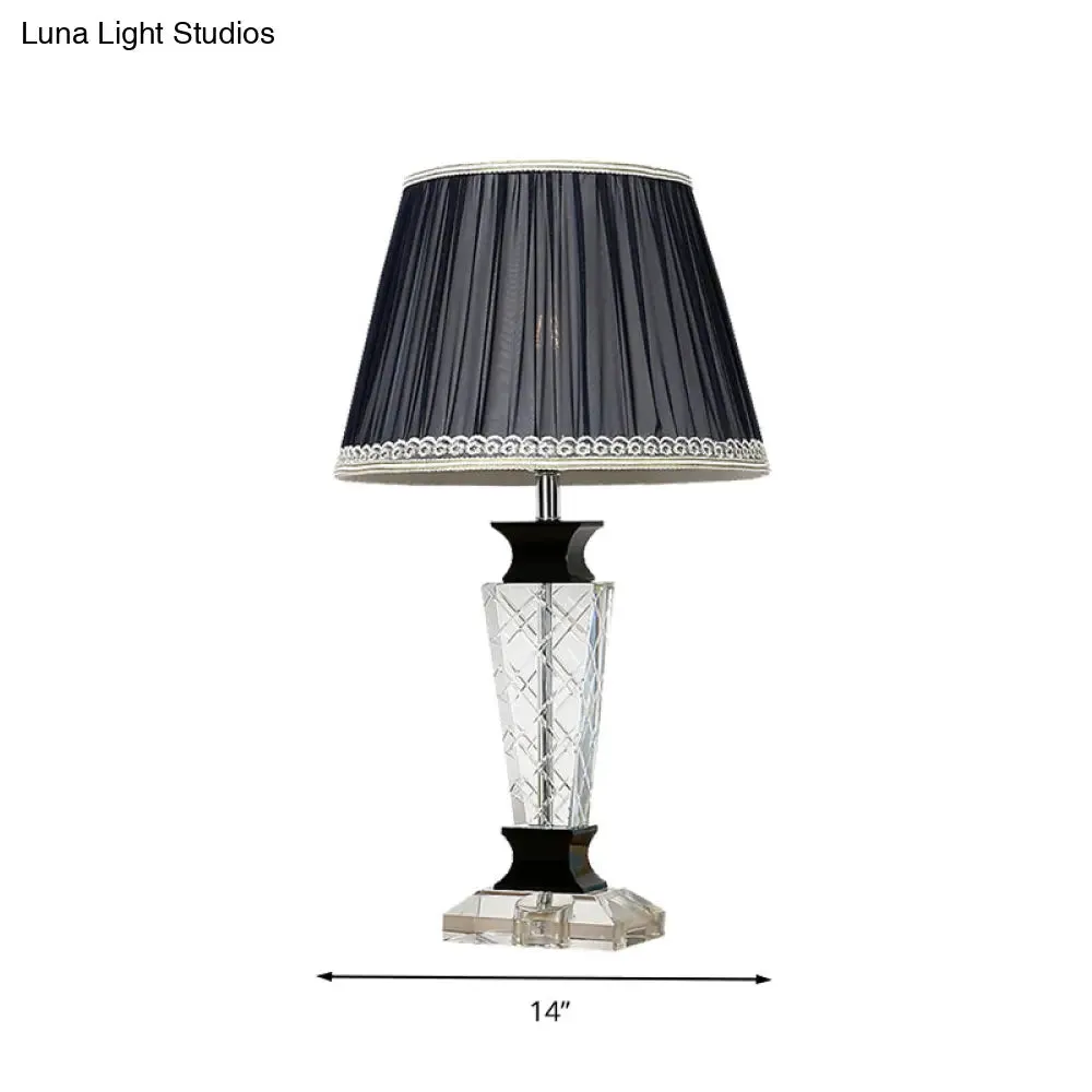 Traditional Style Black Tapered Nightstand Lamp - Crystal Base, 1 Light Bedroom Table Light