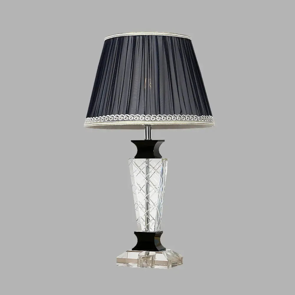 Traditional Style Black Tapered Nightstand Lamp - Crystal Base, 1 Light Bedroom Table Light