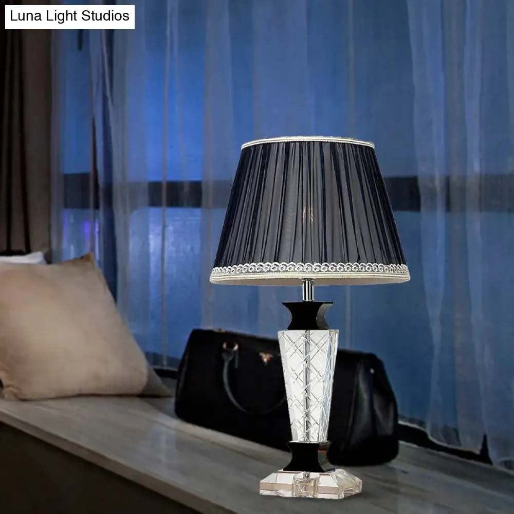 Traditional Style Black Tapered Nightstand Lamp - Crystal Base, 1 Light Bedroom Table Light
