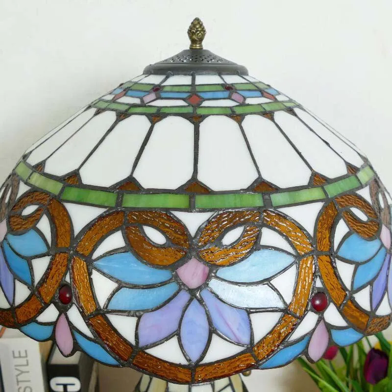 Traditional Tiffany Baroque Umbrella Resin Stained Glass 3-Light Table Lamp For Bedroom