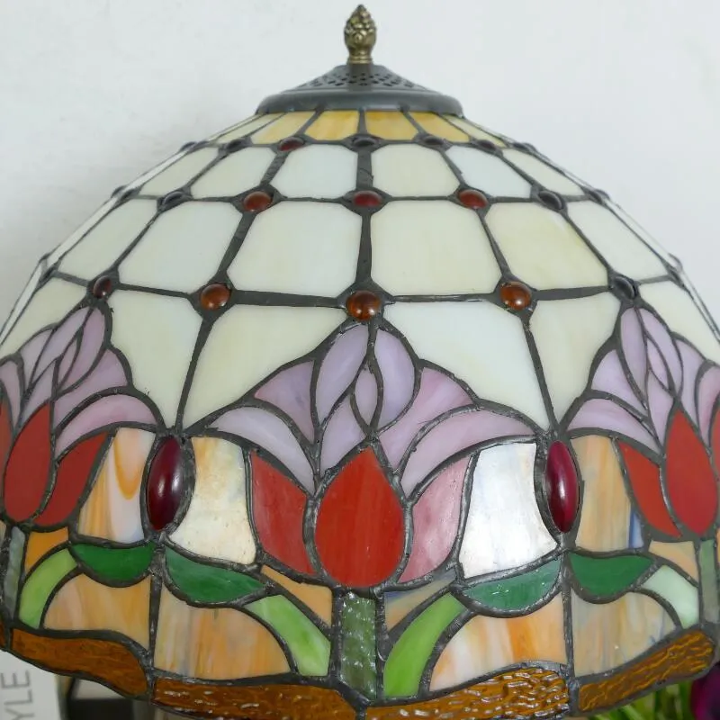 Traditional Tiffany Baroque Umbrella Resin Stained Glass 3-Light Table Lamp For Bedroom