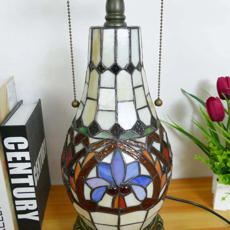 Traditional Tiffany Baroque Umbrella Resin Stained Glass 3-Light Table Lamp For Bedroom