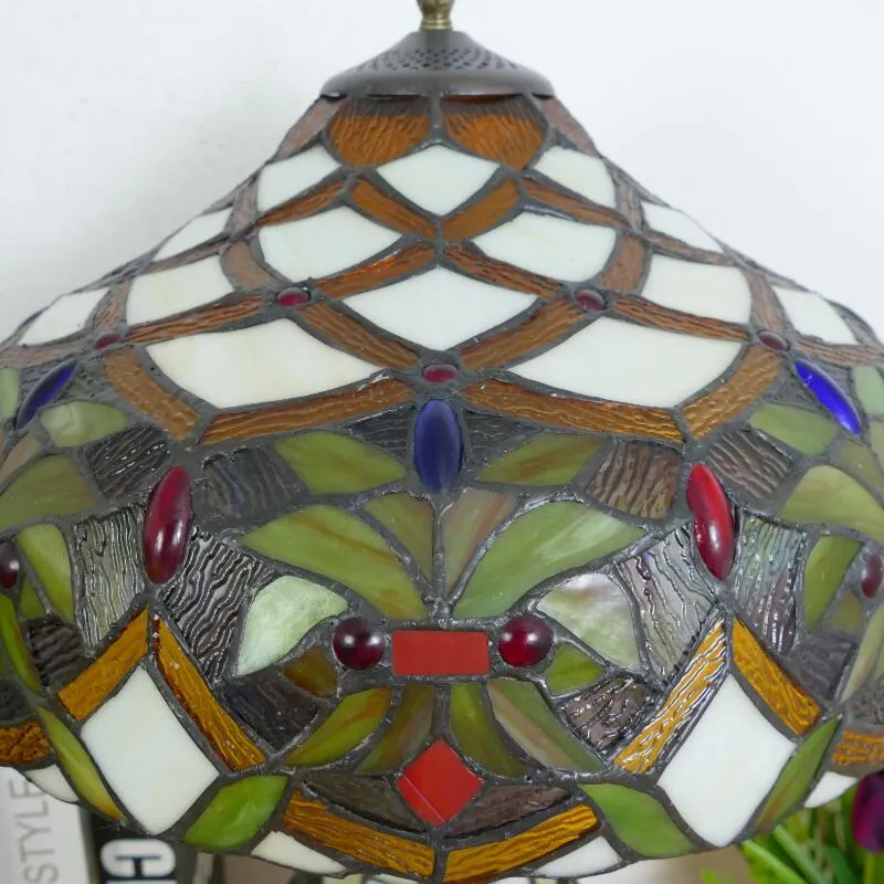 Traditional Tiffany Baroque Umbrella Resin Stained Glass 3-Light Table Lamp For Bedroom