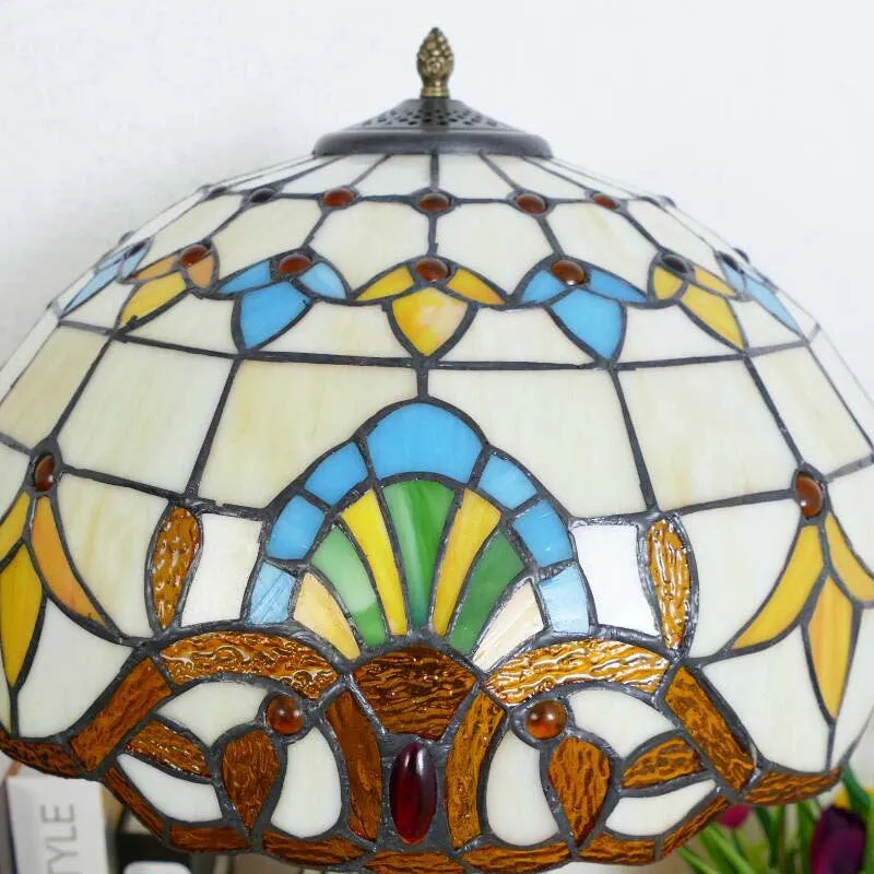 Traditional Tiffany Baroque Umbrella Resin Stained Glass 3-Light Table Lamp For Bedroom