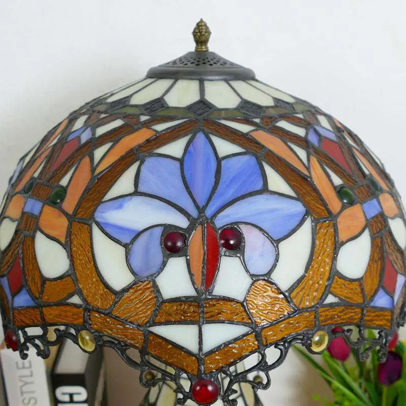 Traditional Tiffany Baroque Umbrella Resin Stained Glass 3-Light Table Lamp For Bedroom