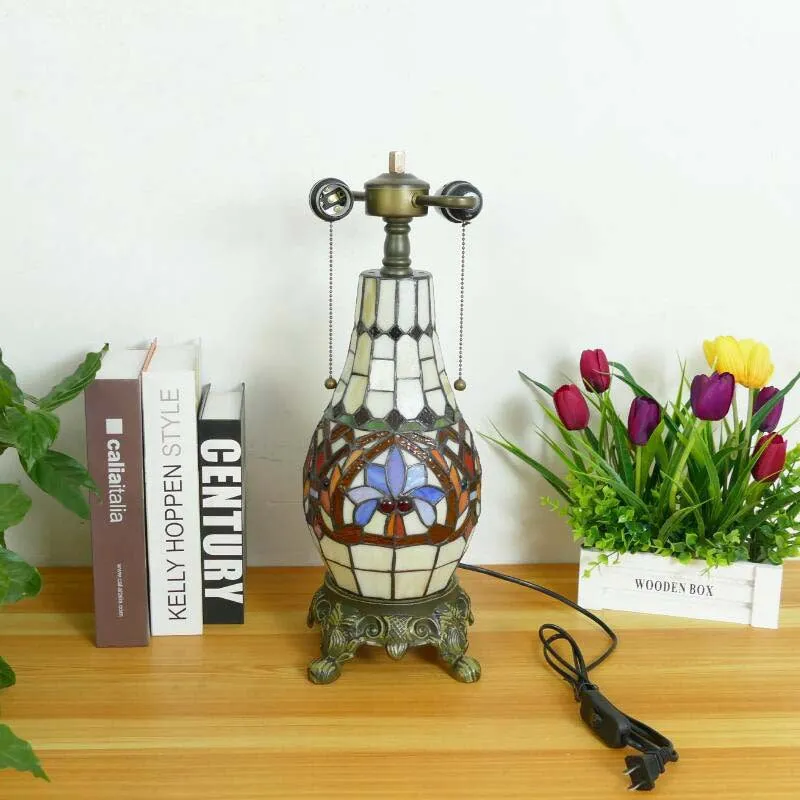 Traditional Tiffany Baroque Umbrella Resin Stained Glass 3-Light Table Lamp For Bedroom