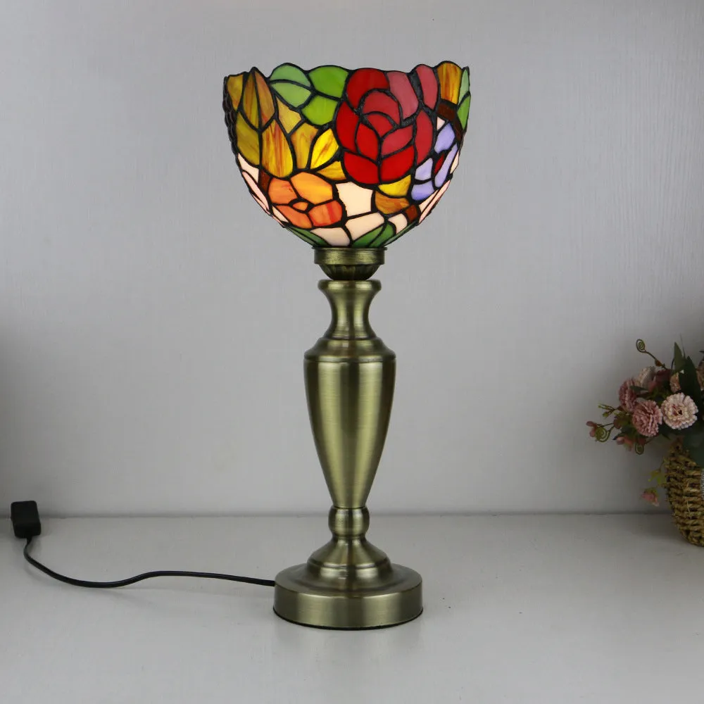 Traditional Tiffany European Floral Stained Glass Bowl Design 1-Light Table Lamp For Home Office