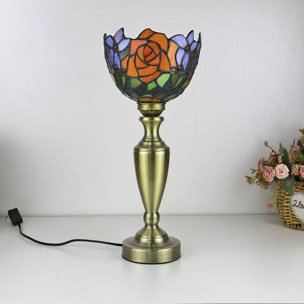 Traditional Tiffany European Floral Stained Glass Bowl Design 1-Light Table Lamp For Home Office