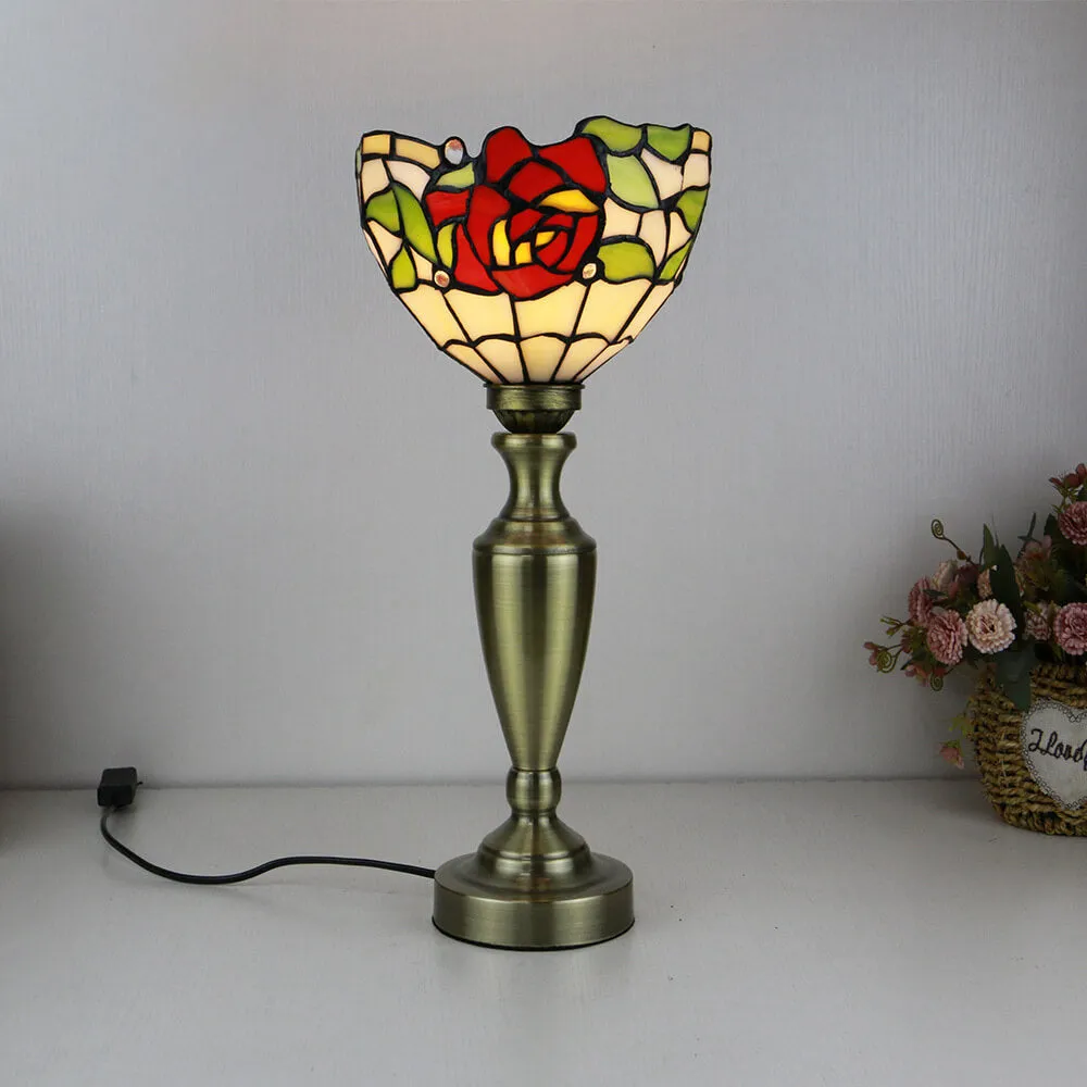 Traditional Tiffany European Floral Stained Glass Bowl Design 1-Light Table Lamp For Home Office